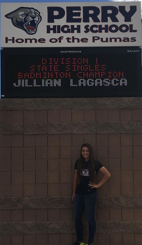 State Champion 2017-18 Jillian Lasagca Badminton Singles 